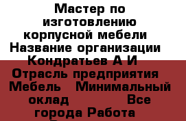 Мастер по изготовлению корпусной мебели › Название организации ­ Кондратьев А.И. › Отрасль предприятия ­ Мебель › Минимальный оклад ­ 35 000 - Все города Работа » Вакансии   . Мурманская обл.,Видяево нп